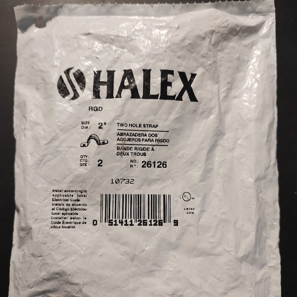 Halex 26126, 2in. Standard Fitting Rigid 2-Hole Conduit Straps 2-Pack  *NEW*